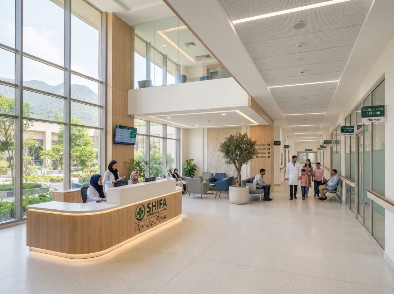 Reception and patient lobby at CarePlus Hospital